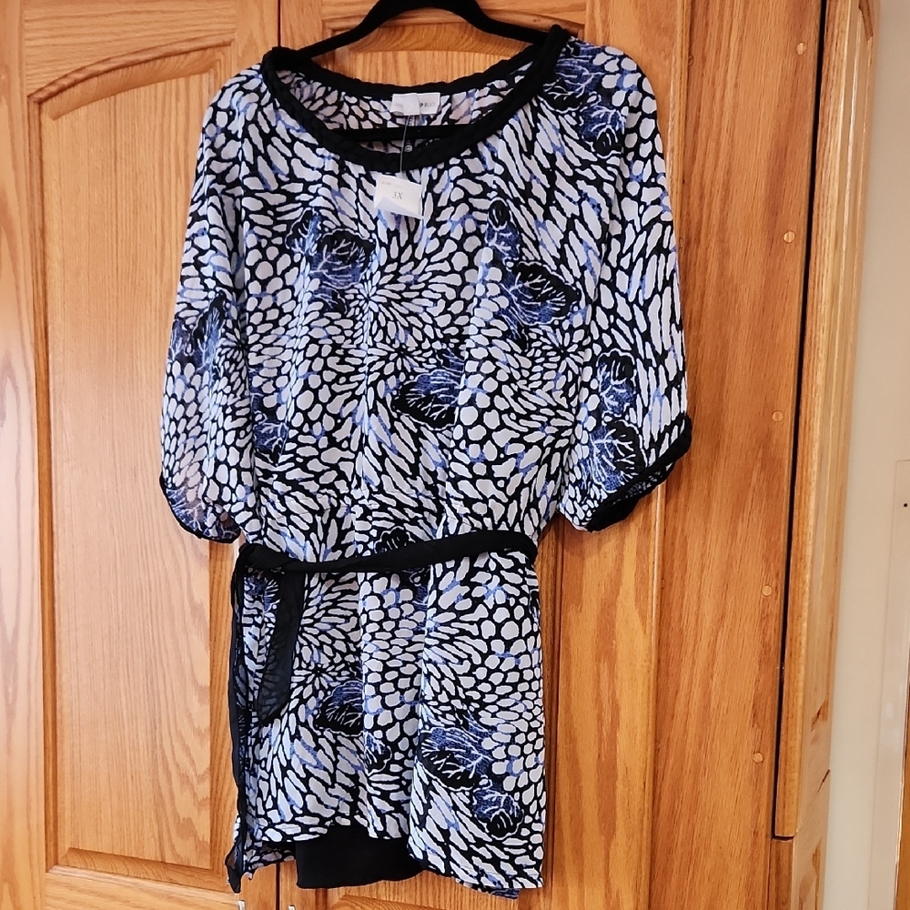 Fashion Bug Black and White Asymmetrical Blouse